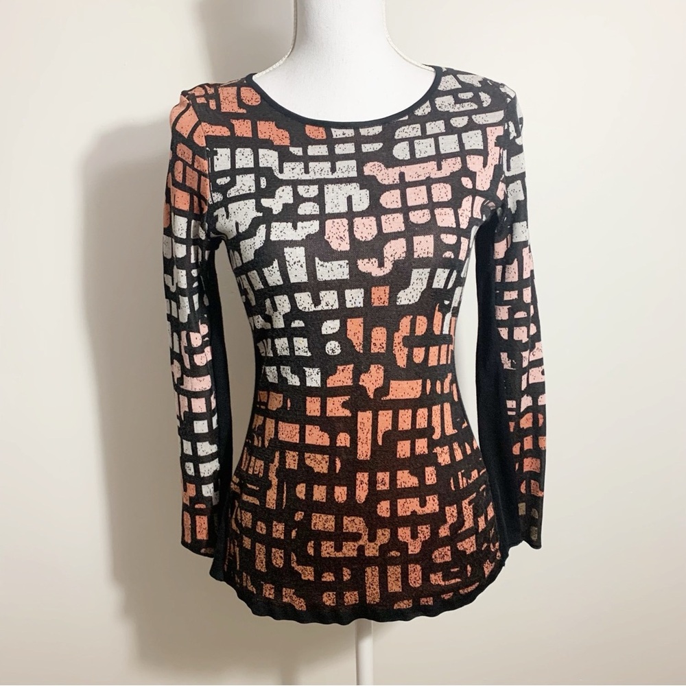 Nic+Zoe Petite Printed Long Sleeve Knit Sweater Size PS Very fitted, slim cut